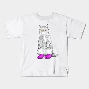 Cat in clogs- purple Kids T-Shirt